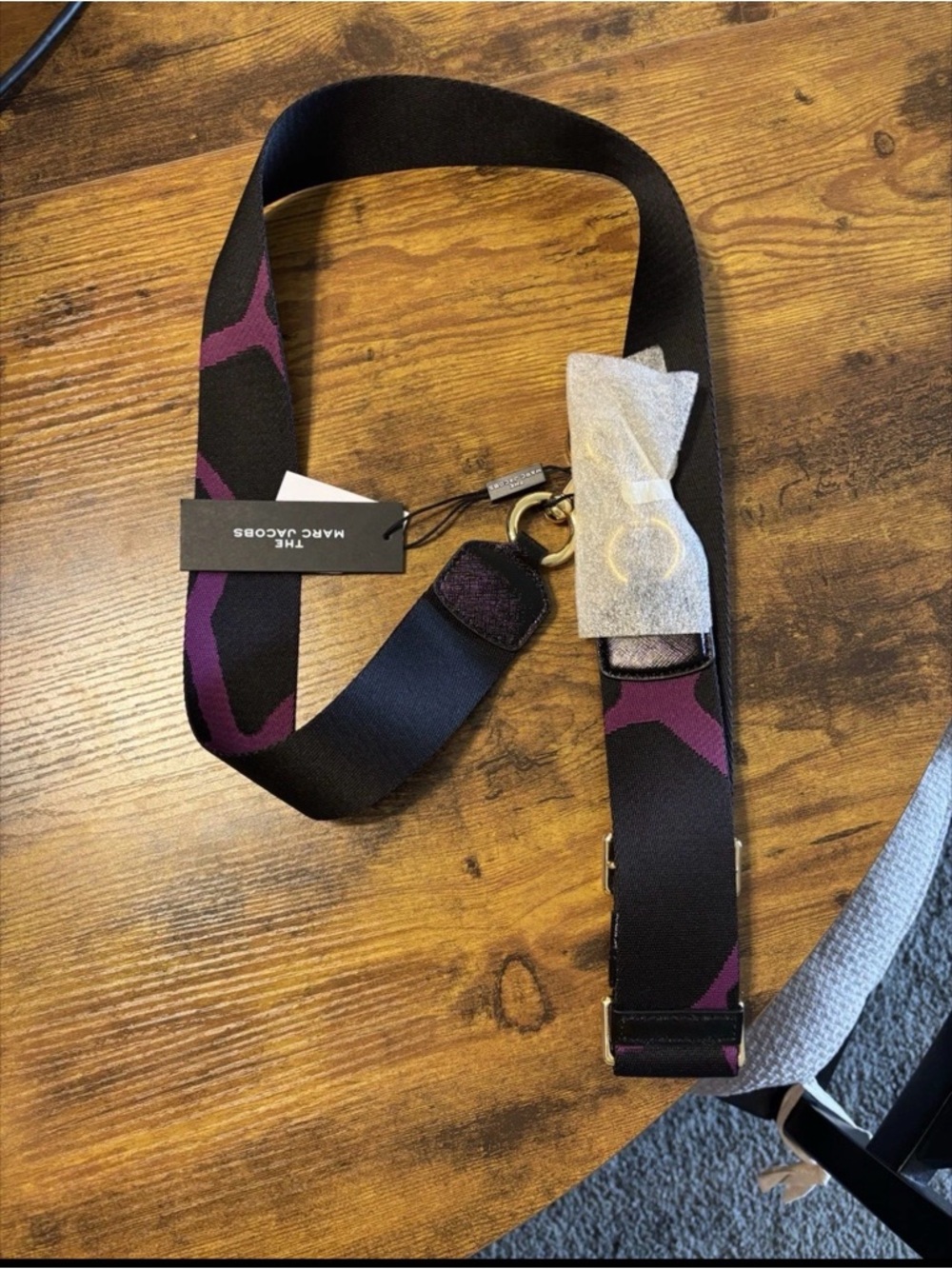 Marc Jacobs Black and Purple Adjustable Shoulder Strap with Gold Hardware